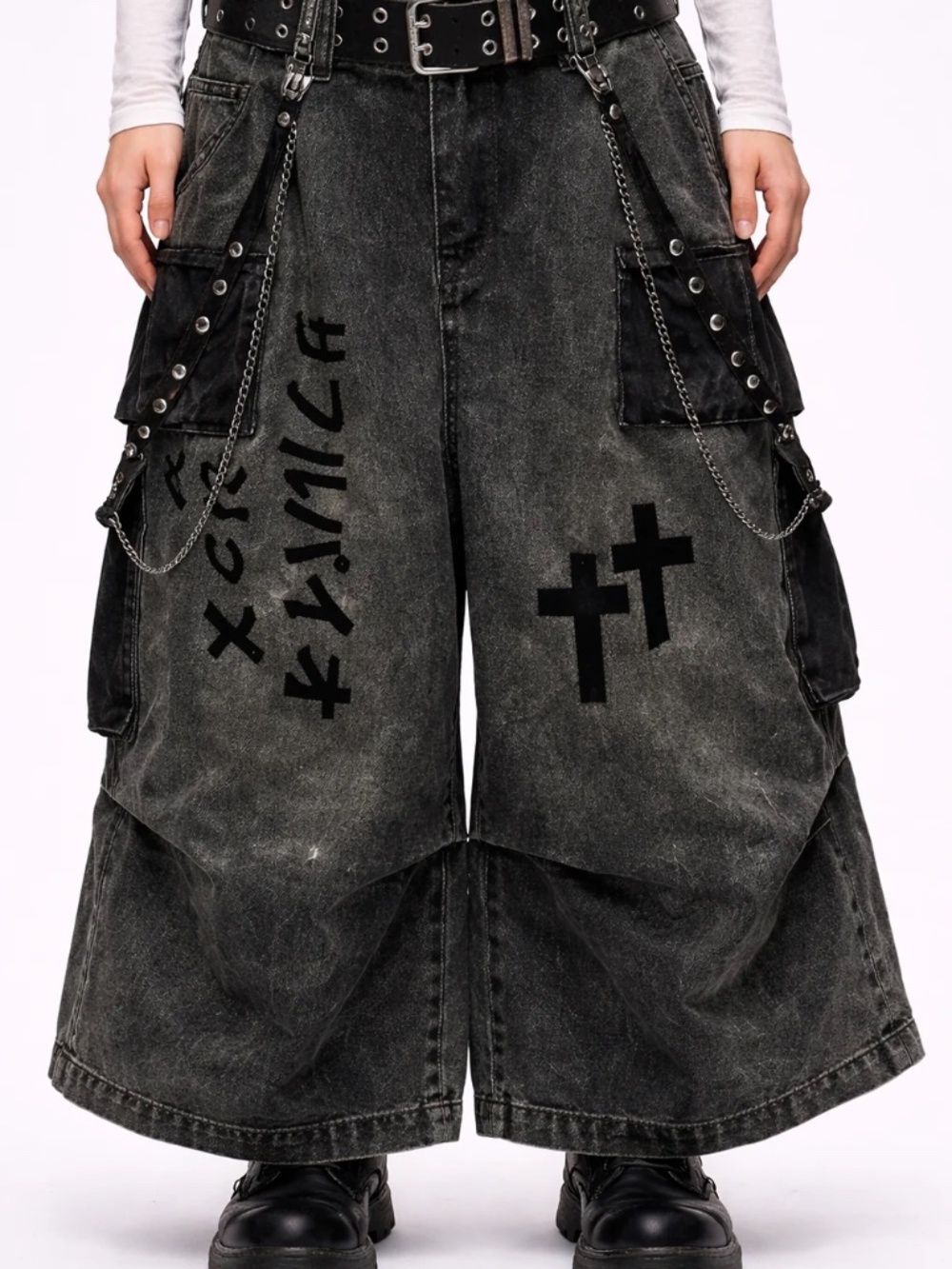 Phantom Cross Y2K Washed Black Denim Jorts Size L